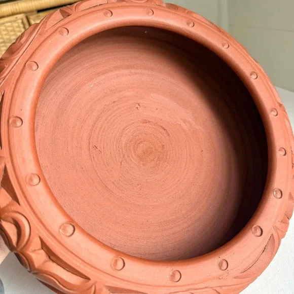 Vintage Bonsai Planter Unglazed Carved Bowl Terra Cotta Clay Bowl Succulent Pot - Picture 9 of 17